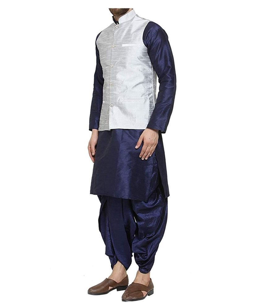 LOGASS Silver Silk Blend Kurta Pyjama 