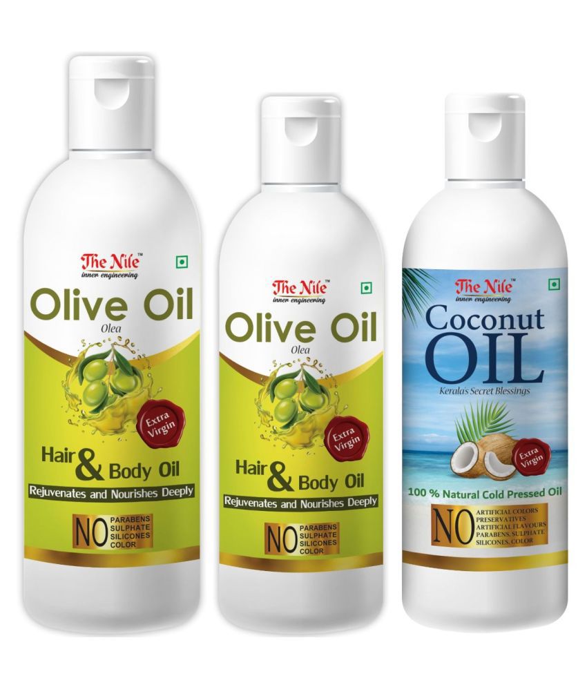     			The Nile Olive Oil 200 Ml + 100 Ml (300 ML) + Coconut Oil 100 ML 350 mL Pack of 3