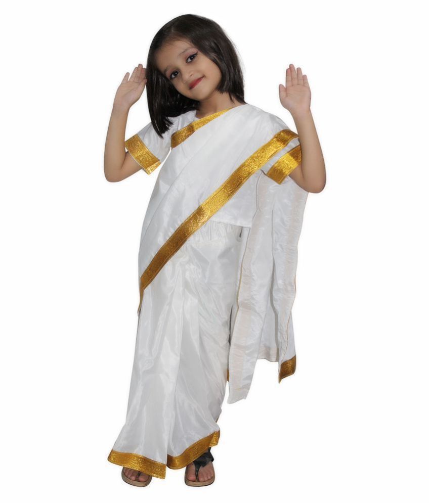     			Kaku Fancy Dresses Kerala White Saree Costume -Multicolor, 5-6 Years, For Girls