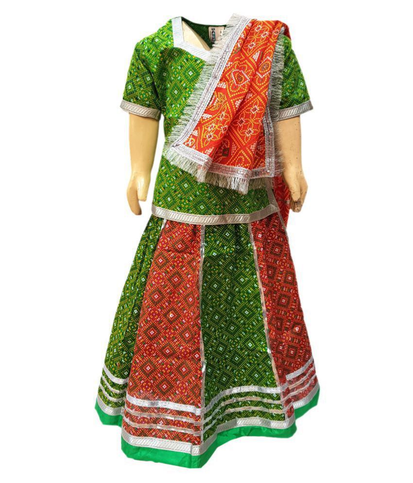     			Kaku Fancy Dresses Indian State Rajasthani Folk Dance Costume for Kids/ Lehenga Choli Dupatta Costume Set -Red, 5-6 Years, For Girls