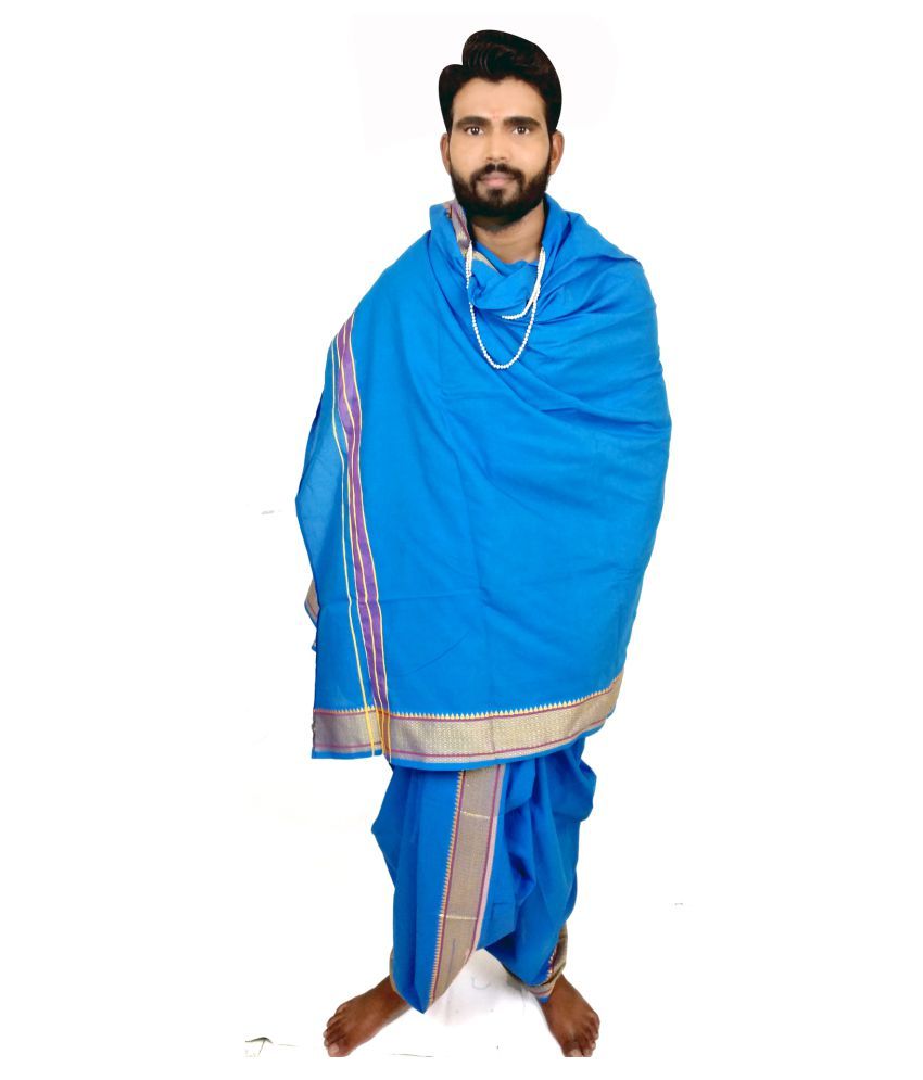 blue shirt and dhoti