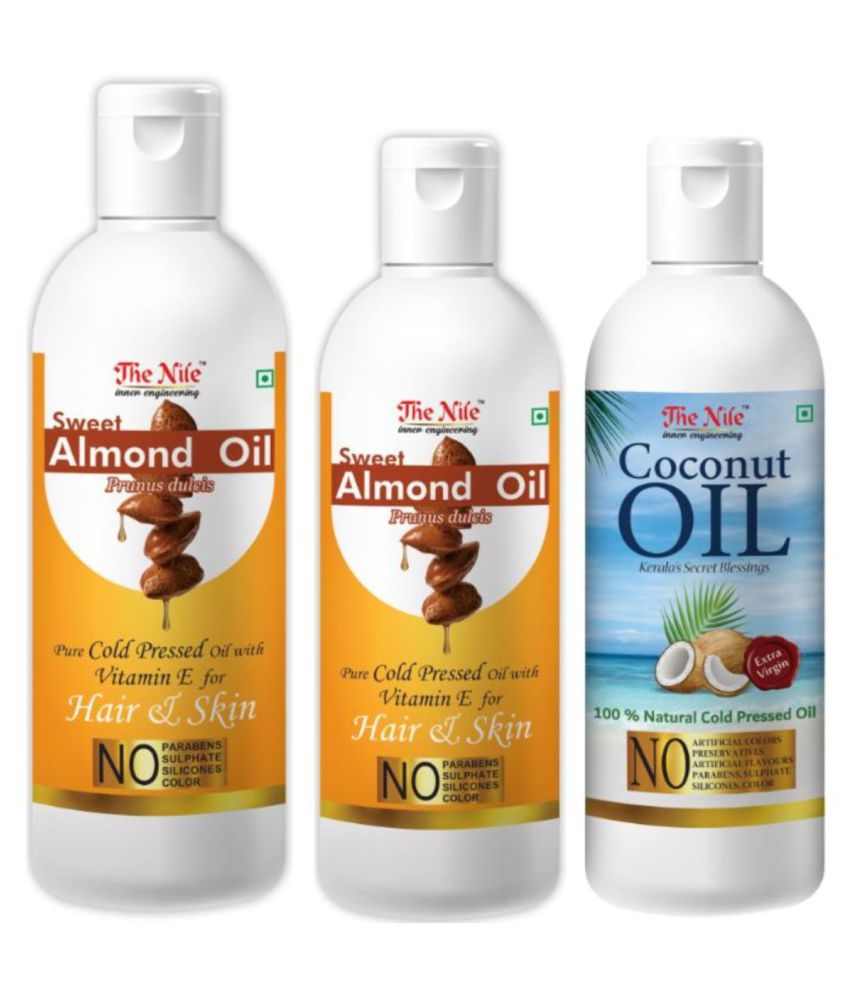    			The Nile Almond Oil 200 Ml + 100 Ml(300 ML) + Coconut Oil 100 ML 400 mL Pack of 3