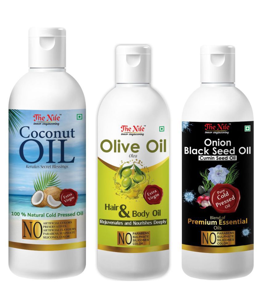     			The Nile Coconut Oil 200 Ml + Olive 100 ML + Onion Blackseed Oil 100 Ml 350 mL Pack of 3