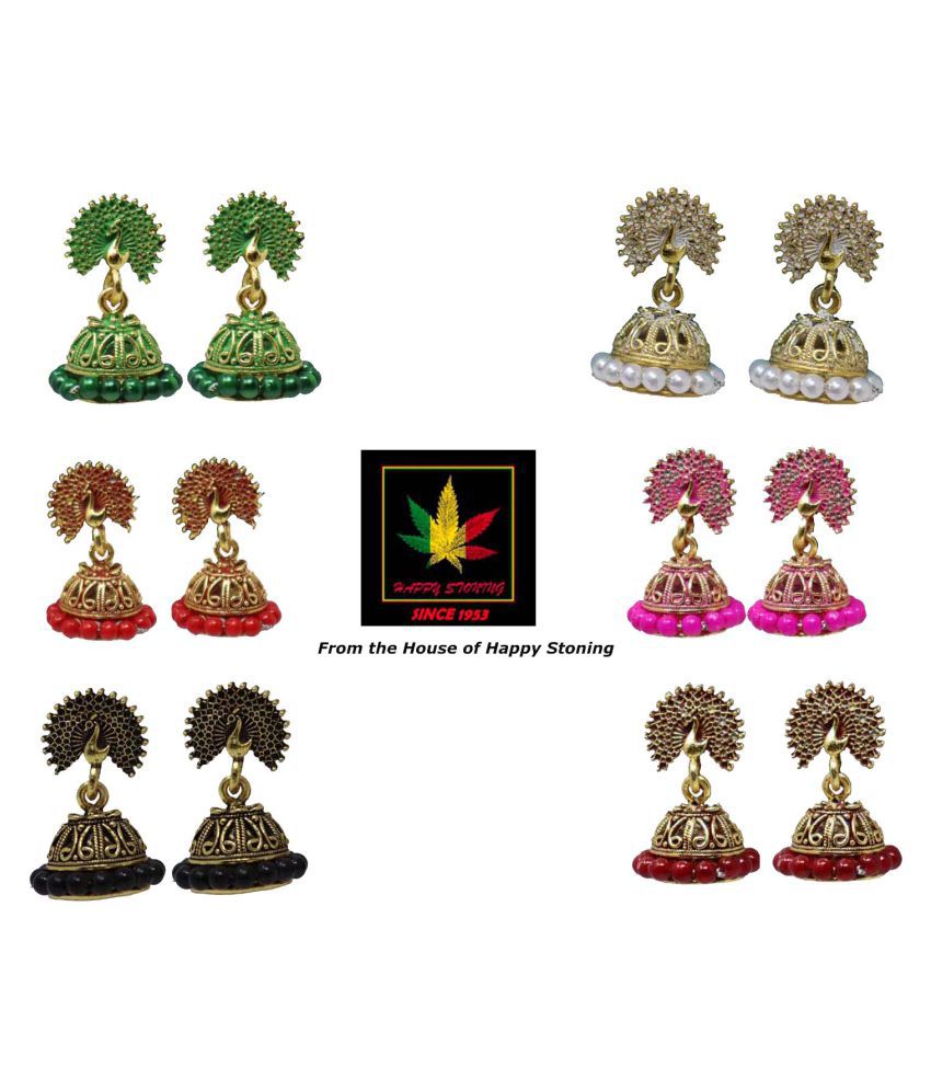     			Happy Stoning 6 pairs of Jhumka Jhumki Earrings for women
