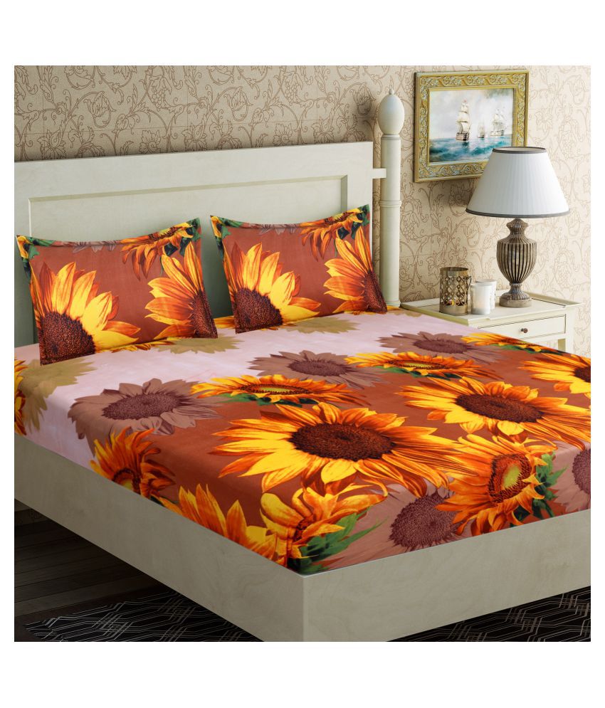     			Home Candy Microfiber Floral Double Bedsheet with 2 Pillow Covers- Yellow