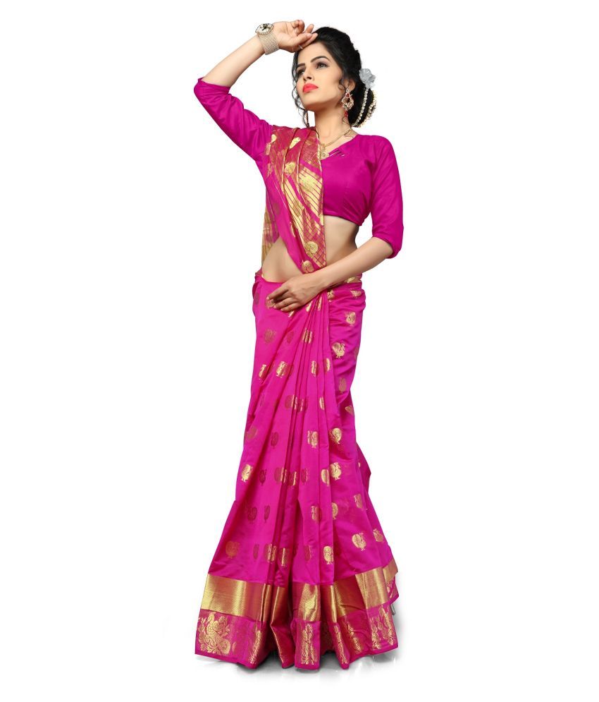 Manki Sarees Pink Cotton Silk Saree Buy Manki Sarees Pink Cotton Silk Saree Online At Low