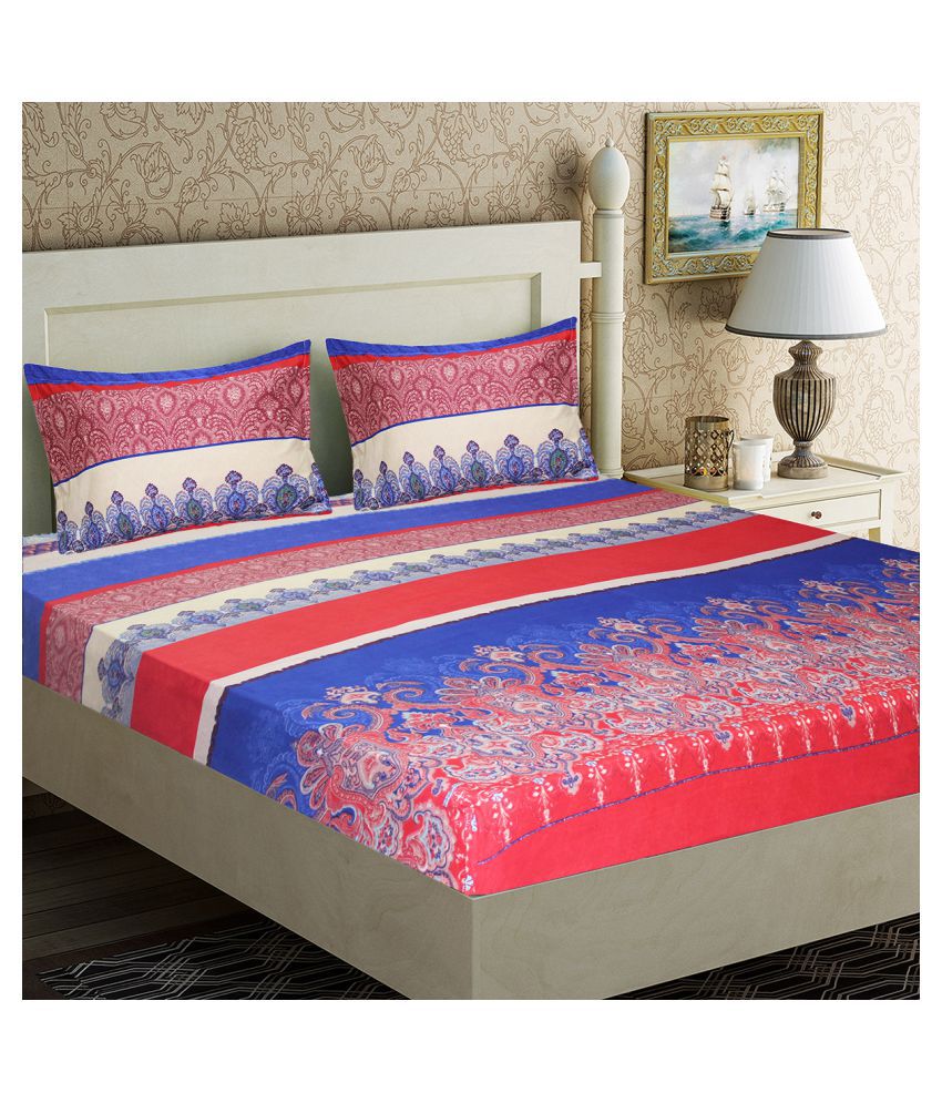     			Home Candy Microfiber Ethnic Double Bedsheet with 2 Pillow Covers- Red