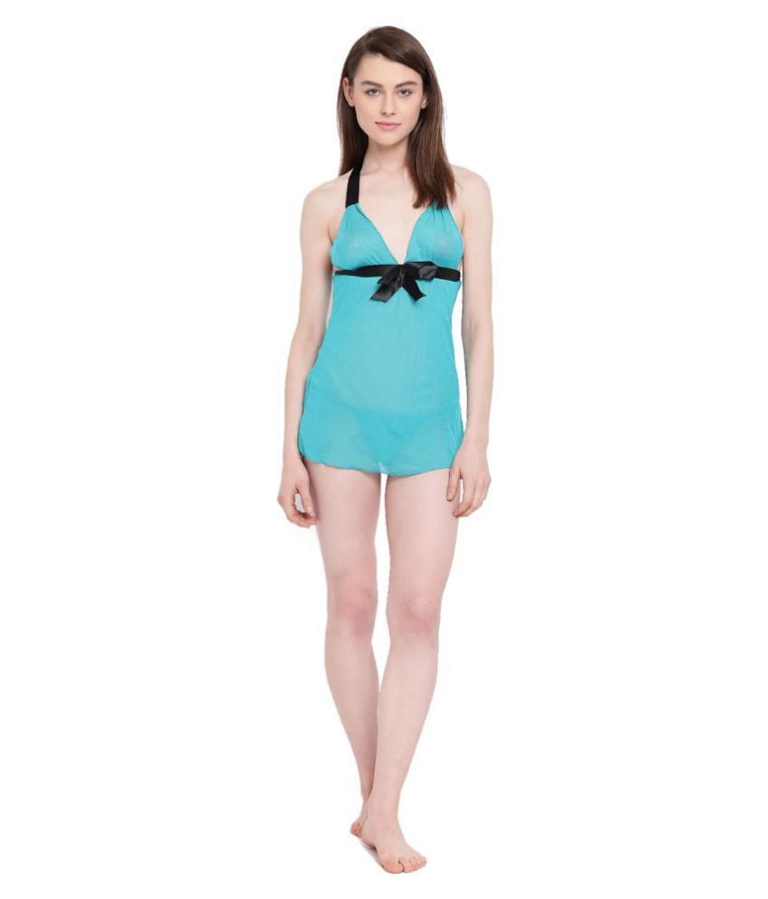     			Celosia Net Baby Doll Dresses With Panty - Turquoise