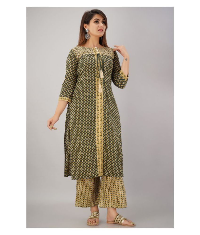     			SVARCHI - Green Straight Cotton Women's Stitched Salwar Suit ( Pack of 1 )