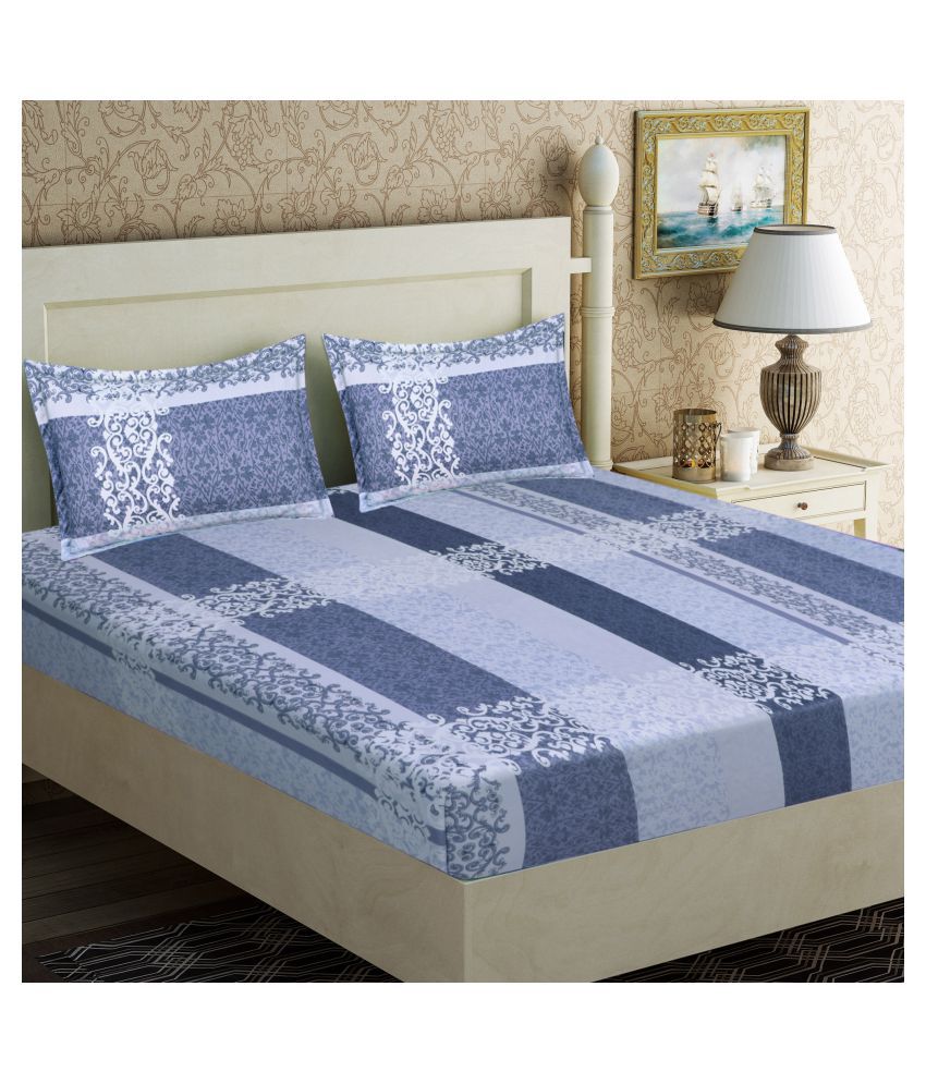     			Home Candy Microfiber Ethnic Double Bedsheet with 2 Pillow Covers- Blue