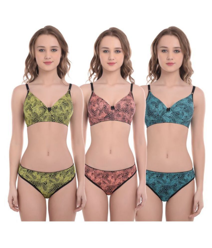     			Softskin Pack of 3 Poly Viscose Women's Bra & Panty Set ( Multi Color )