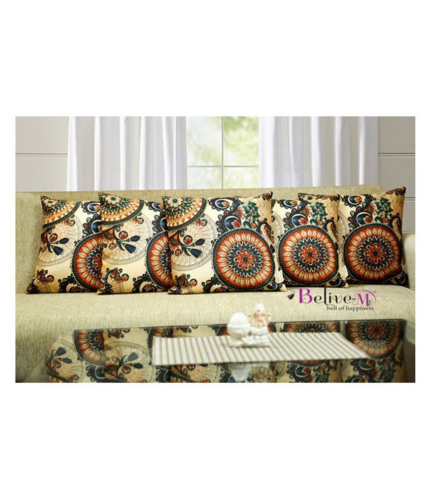     			Belive-Me Set of 5 Jute Print Cushion Covers Rangoli Themed 40X40 cm (16X16 inch)