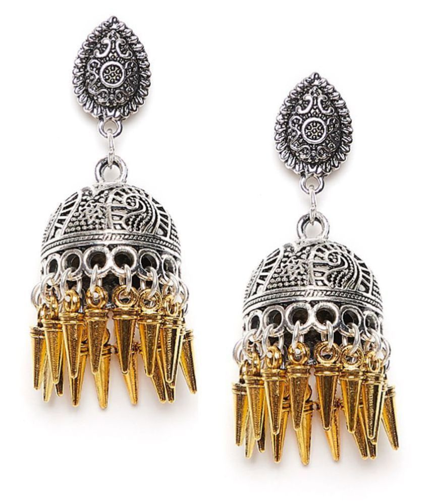 ZeroKaata Mor Motifs Embellished Oxidized Silver Short Jhumki Earrings ...