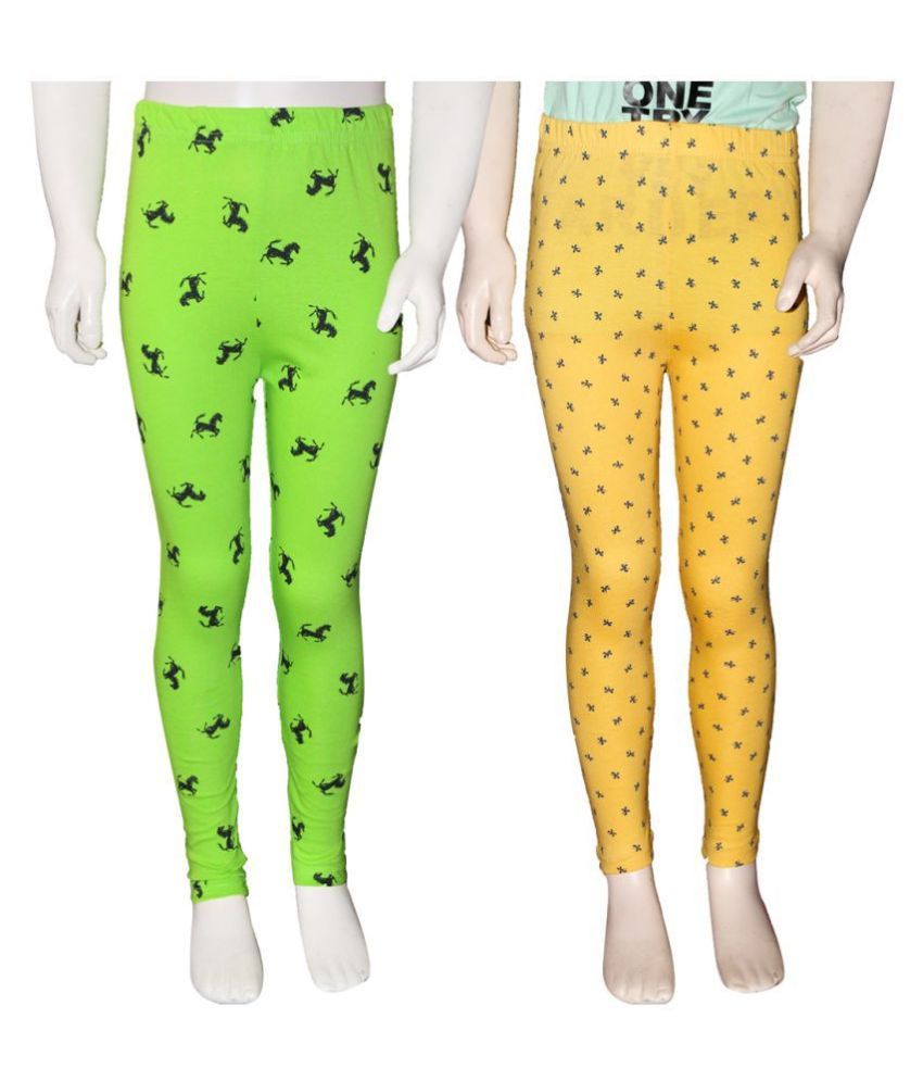     			FnMe Pack of 2 Girls 100% Cotton Leggings ( Light Green )