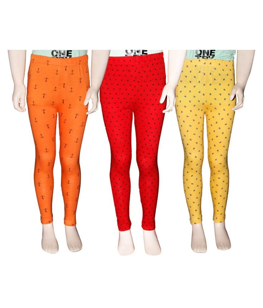     			FnMe - Yellow Cotton Printed Girl's Leggings ( Pack of 3 )