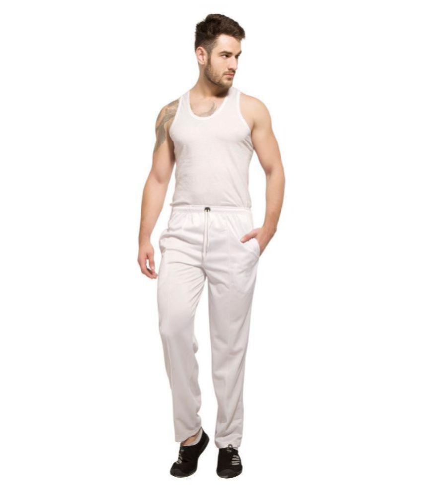 white polyester track pants