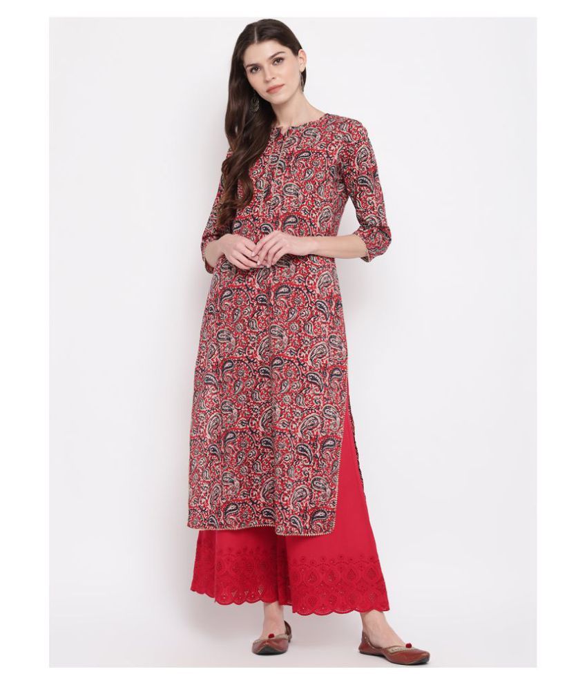     			Vbuyz Red Cotton Straight Kurti