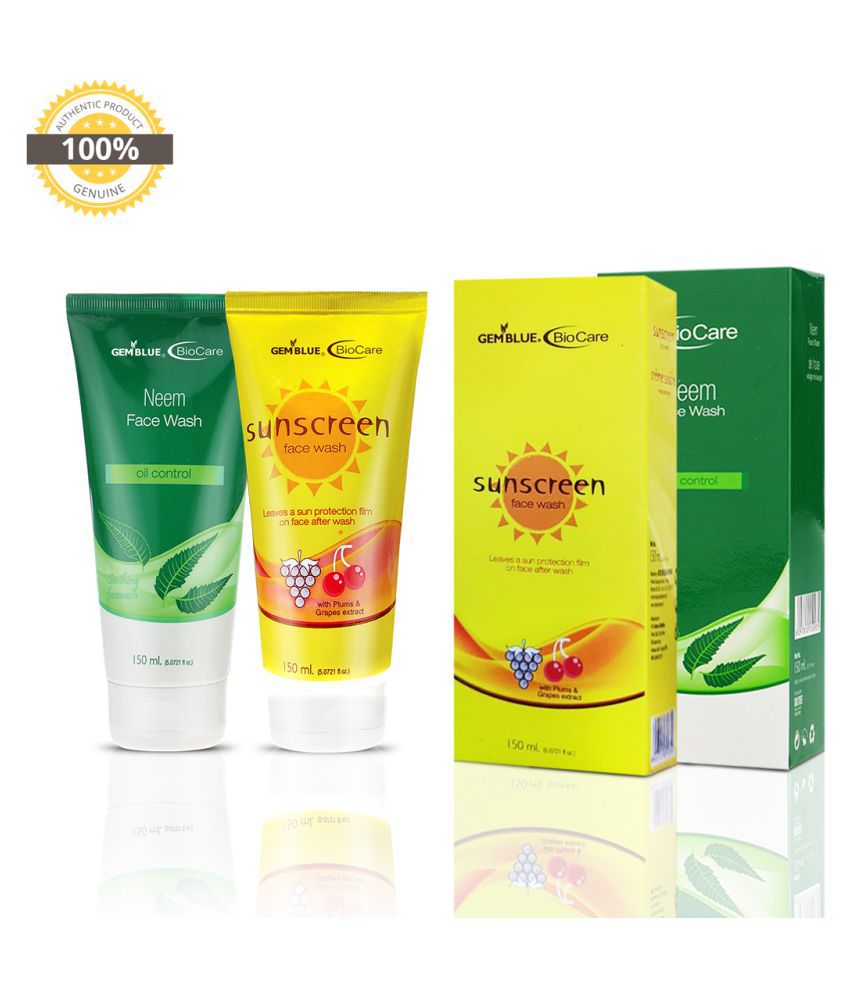     			gemblue biocare NEEM + SUNSCREEN Face Wash 300 mL Pack of 2