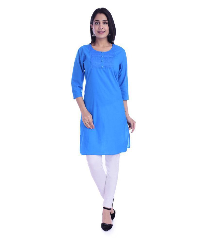 JAIPUR FASHION MODE - Blue Cotton Blend Women's Straight Kurti ( Pack of 1 )