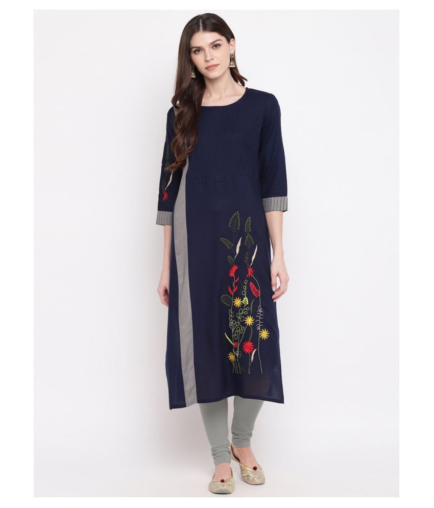     			Vbuyz Blue Rayon Straight Kurti