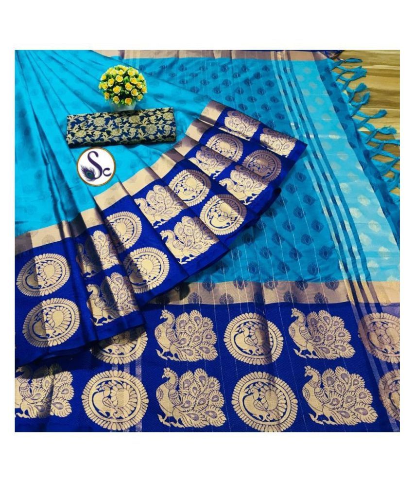 sapta shakti Blue Cotton Silk Saree Buy sapta shakti Blue Cotton Silk