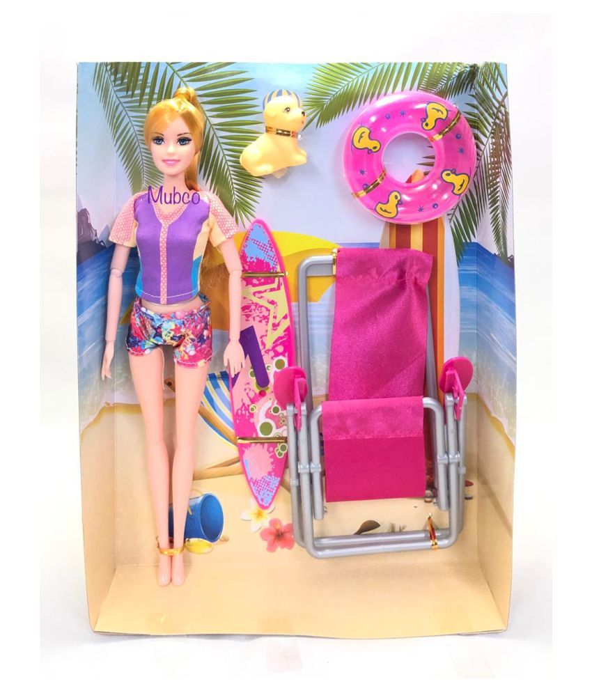 barbie doll blonde and beach accessories set