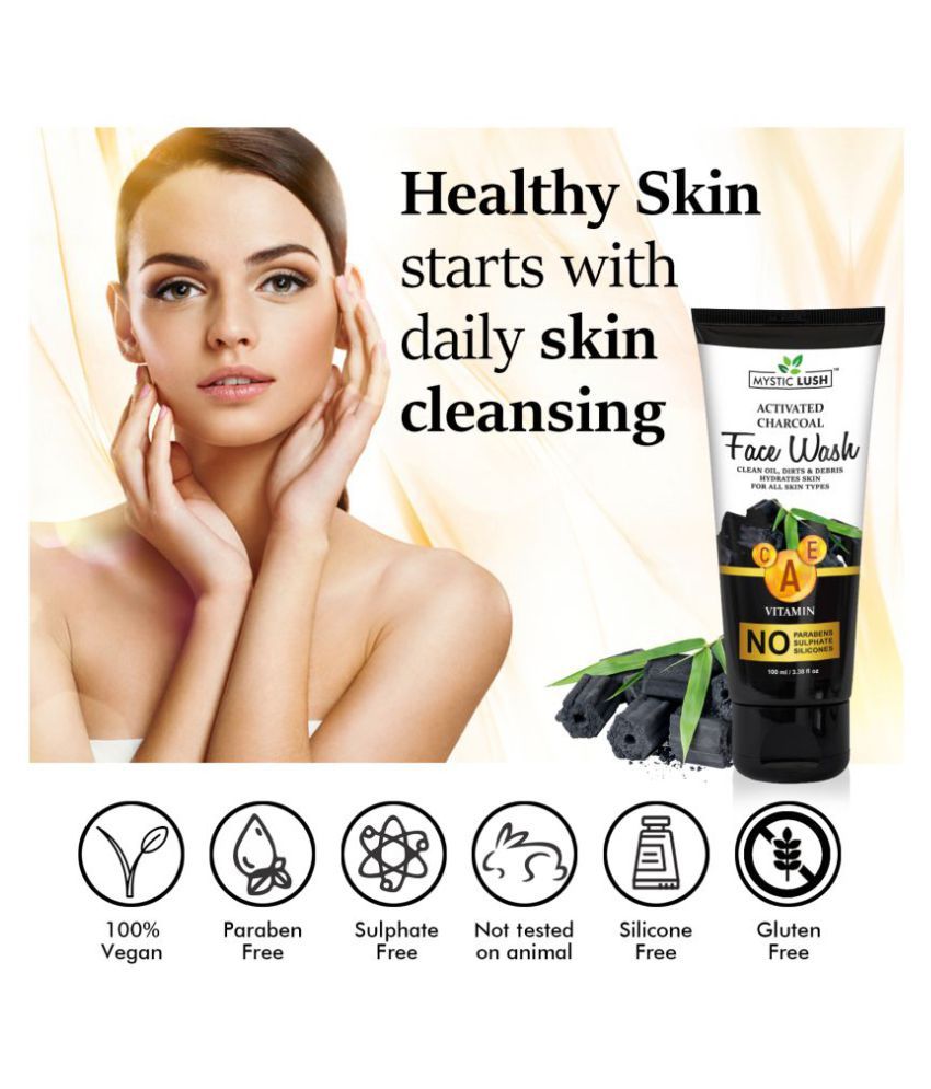 Mystic Lush Activated Charcoal Face Wash 100 ML, Sulfate, Silicon Free