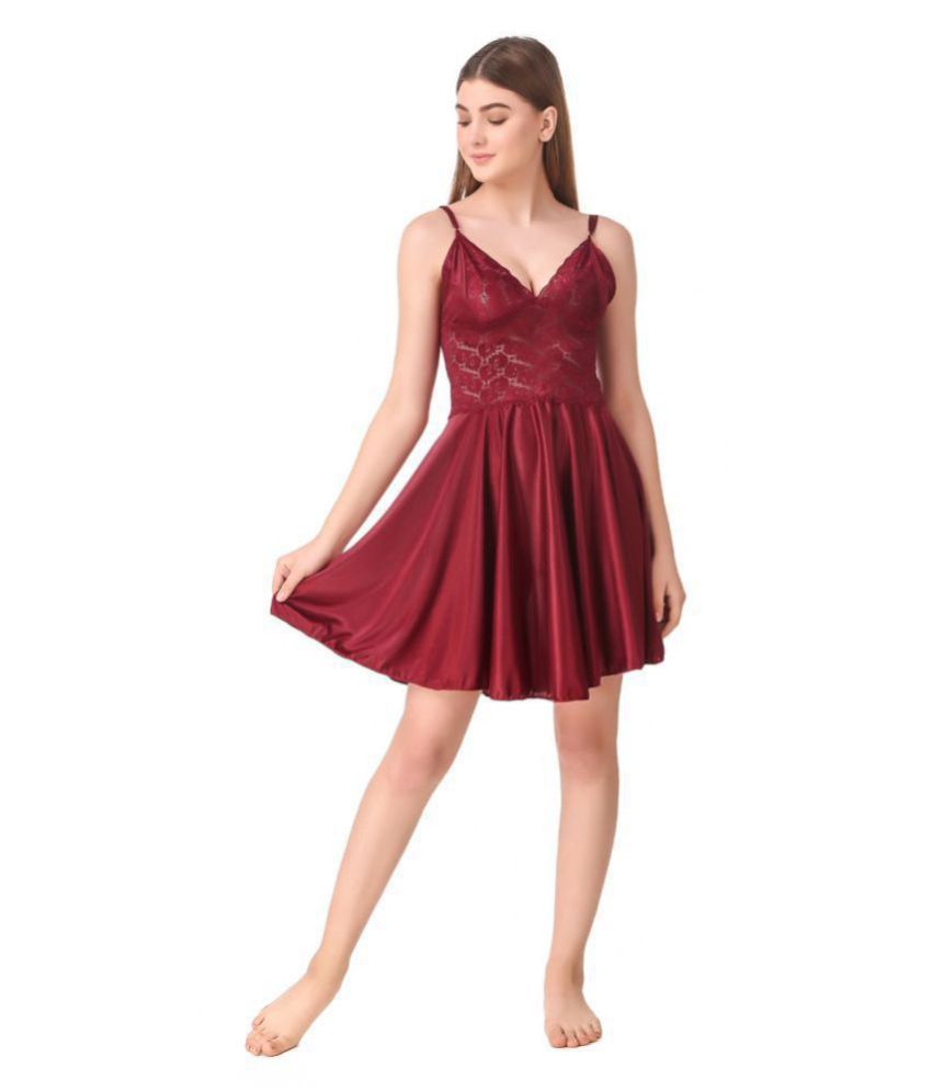     			Reposey Satin Baby Doll Dresses With Panty - Red