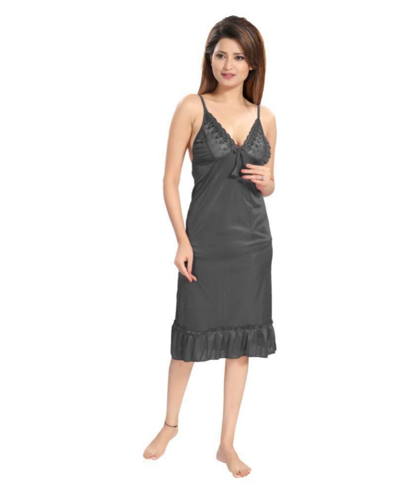     			Reposey Satin Night Dress - Black