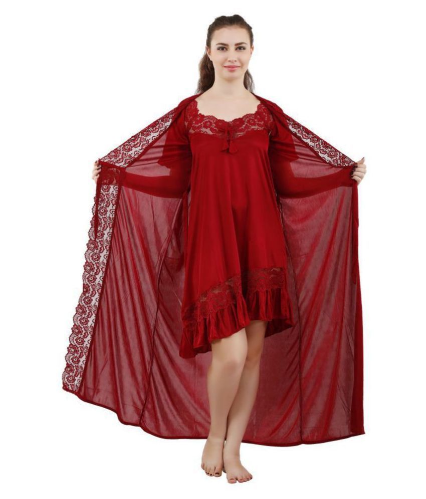     			Reposey Satin Night Dress - Maroon