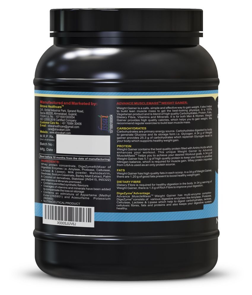 Advance Musclemass Weight Gainer With Digestive Enzyme Blend 1 Kg Weight Gainer Powder Pack Of 2 2173