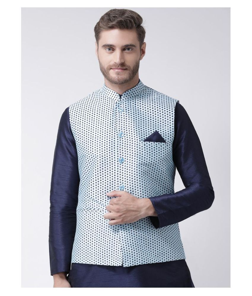     			Deyann Blue Silk Blend Nehru Jacket