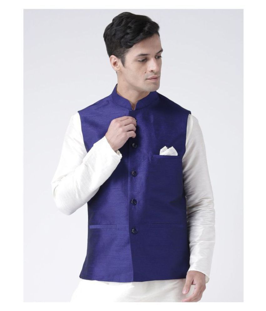     			Deyann Blue Silk Blend Nehru Jacket