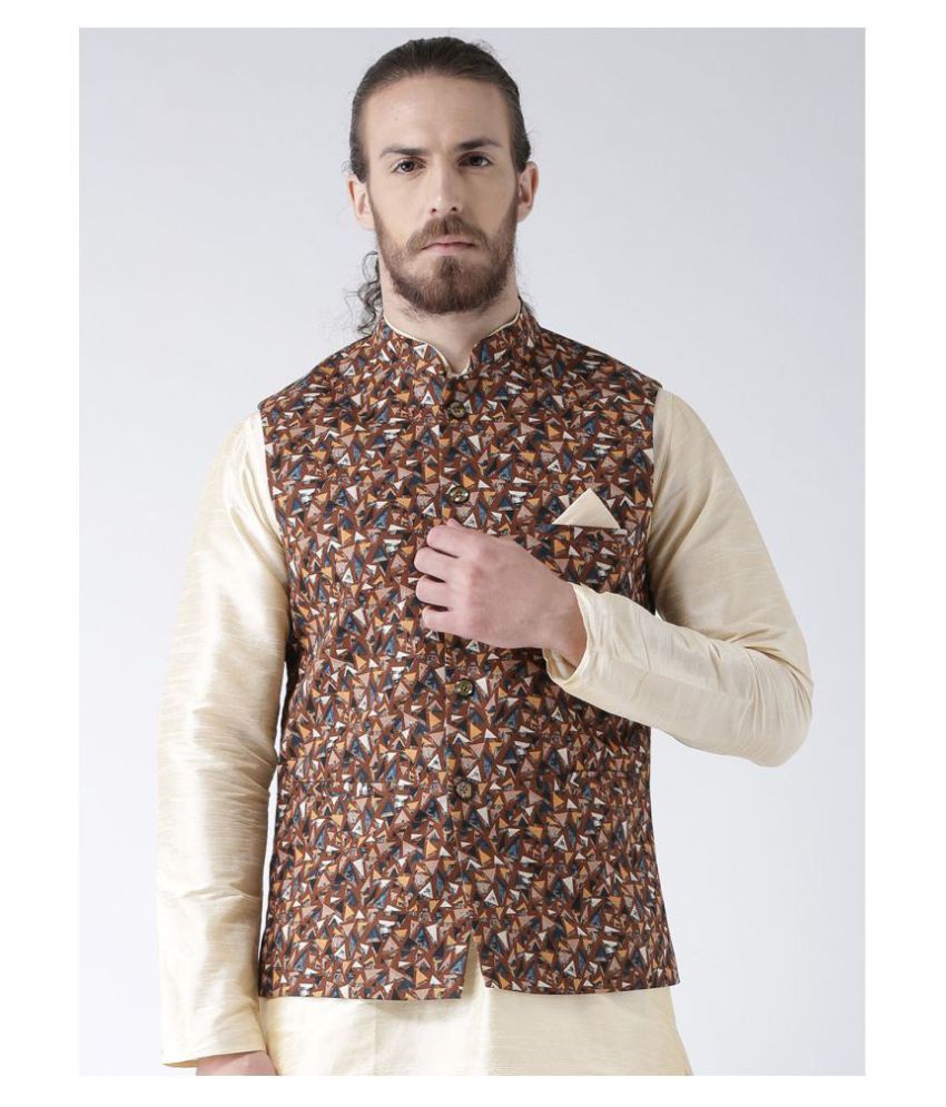     			Deyann Brown Linen Nehru Jacket