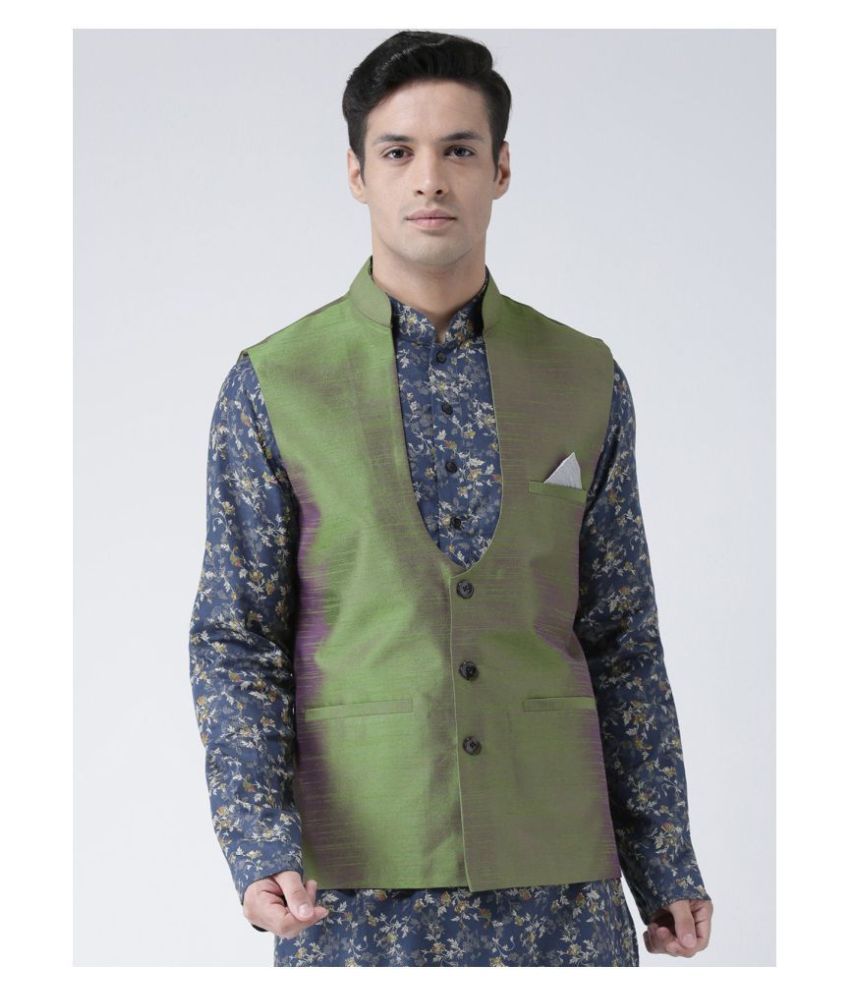     			Deyann Green Silk Blend Nehru Jacket