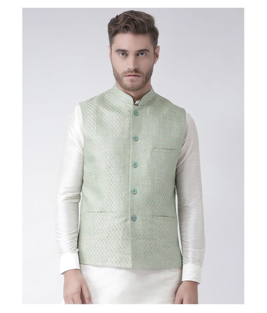     			Deyann Green Silk Nehru Jacket