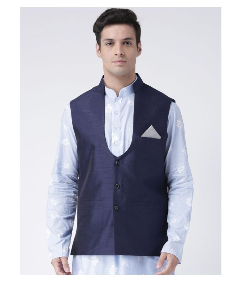     			Deyann Navy Silk Blend Nehru Jacket