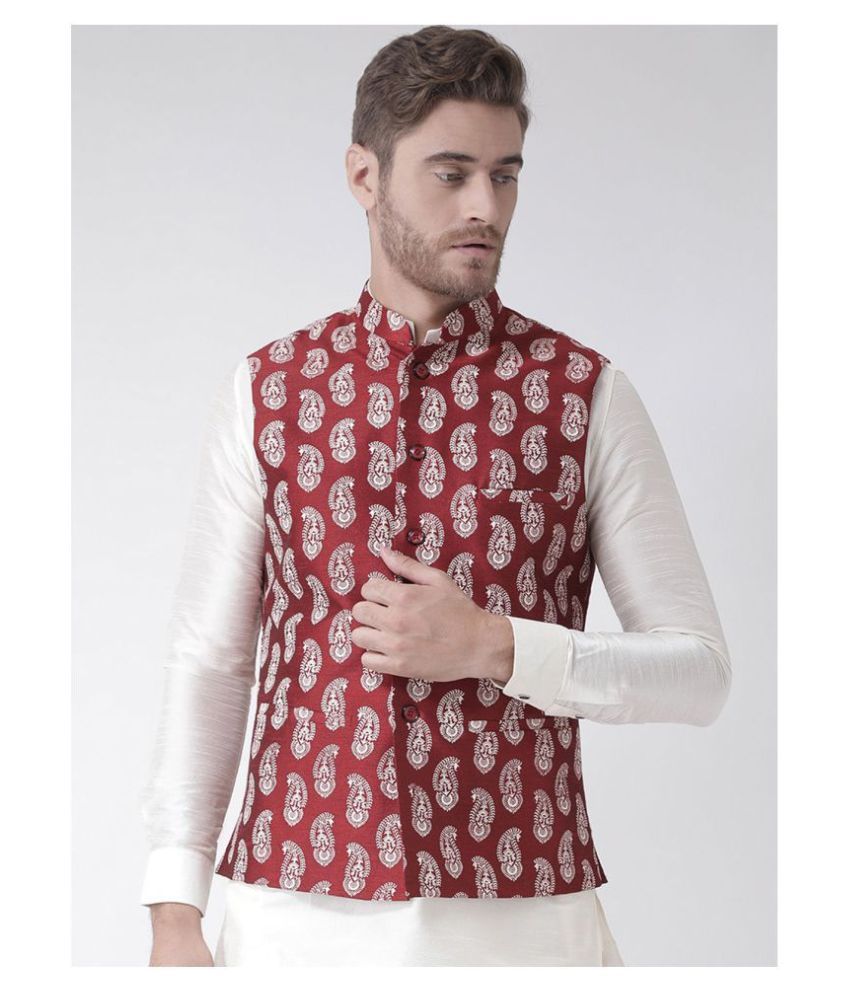     			Deyann Red Silk Blend Nehru Jacket