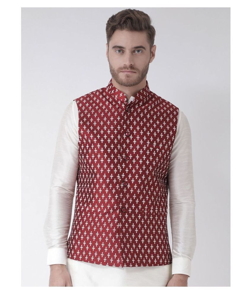     			Deyann Red Silk Blend Nehru Jacket