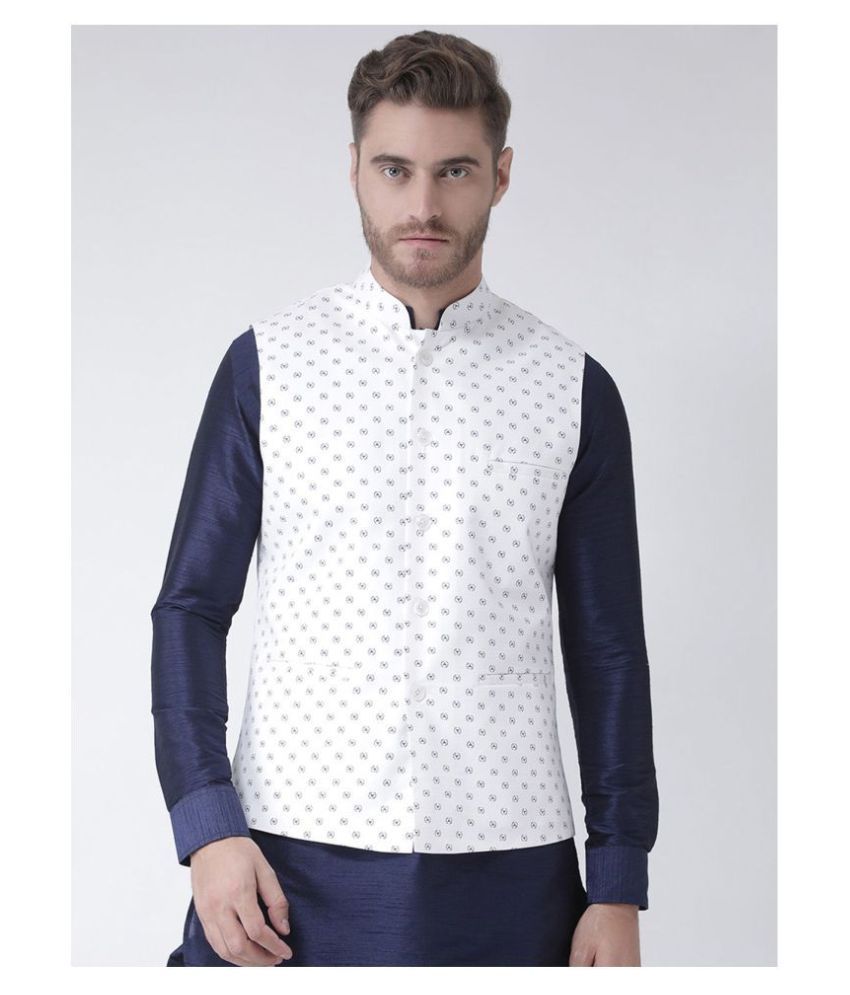     			Deyann White Linen Nehru Jacket