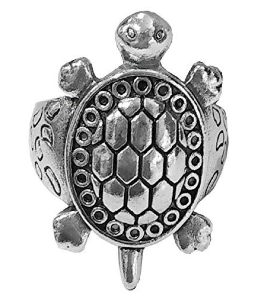     			PS CREATIONS Silver Plated Good Luck Kachua Ring/Tortoise Ring