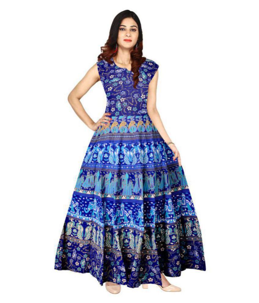 Frionkandy Cotton Blue A- line Dress