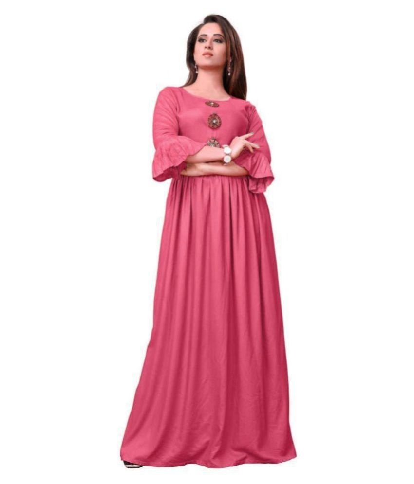     			Frionkandy Rayon Pink A- line Dress