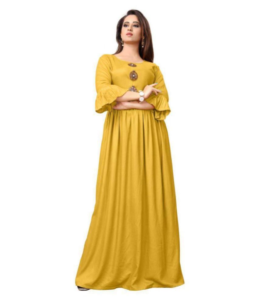     			Frionkandy Rayon Yellow A- line Dress