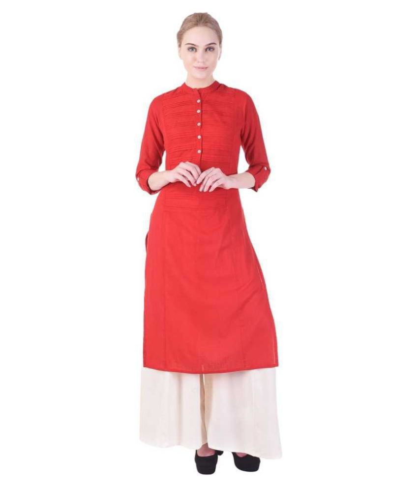     			SVARCHI - Red Cotton Blend Women's Straight Kurti ( Pack of 1 )