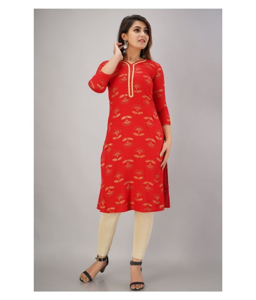     			SVARCHI - Red Rayon Women's Straight Kurti ( Pack of 1 )