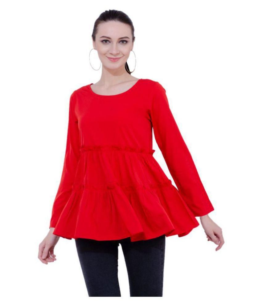 Karmic Vision Crepe Baby Doll Tops - Red