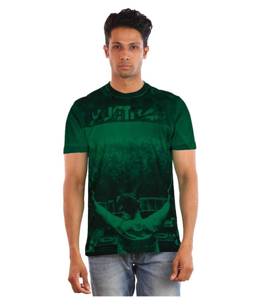     			Huetrap Cotton Green Printed T-Shirt