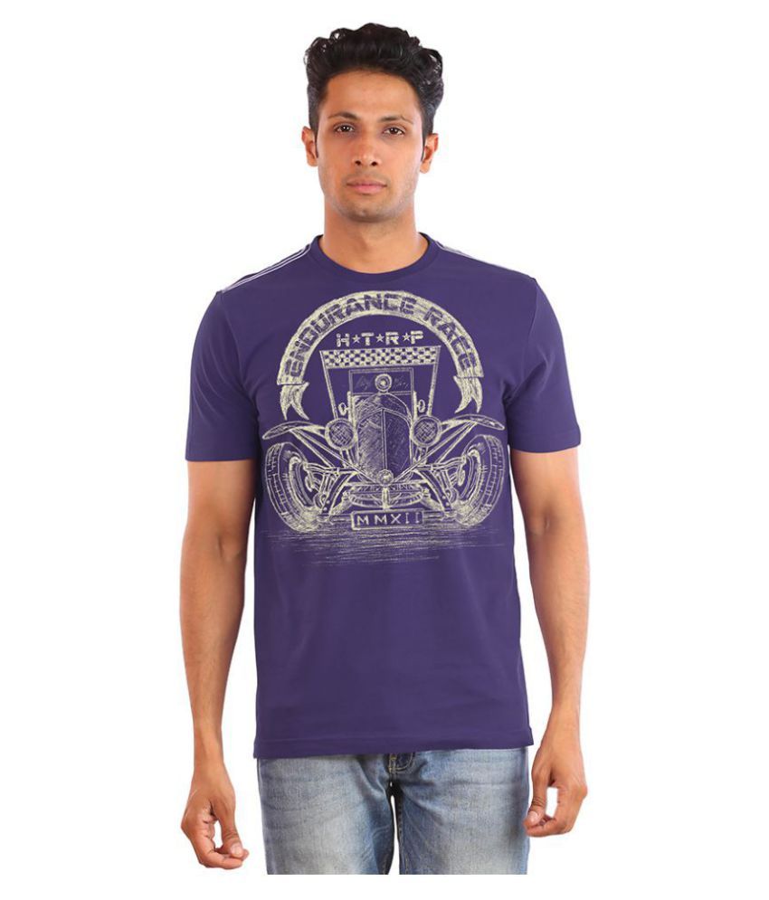     			Huetrap Cotton Purple Printed T-Shirt