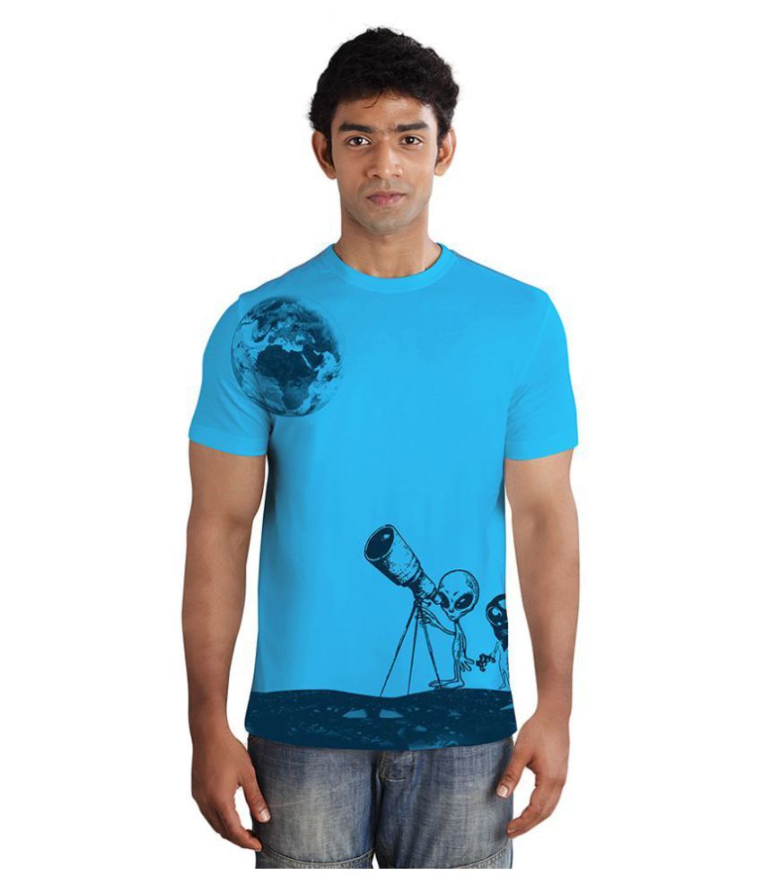     			Huetrap Cotton Turquoise Printed T-Shirt